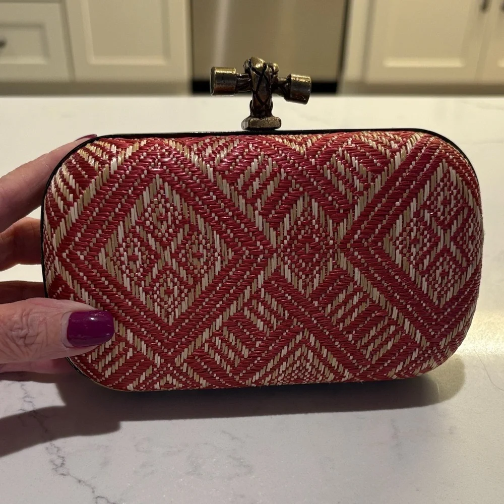 Elegant Red and Cream Woven Clutch